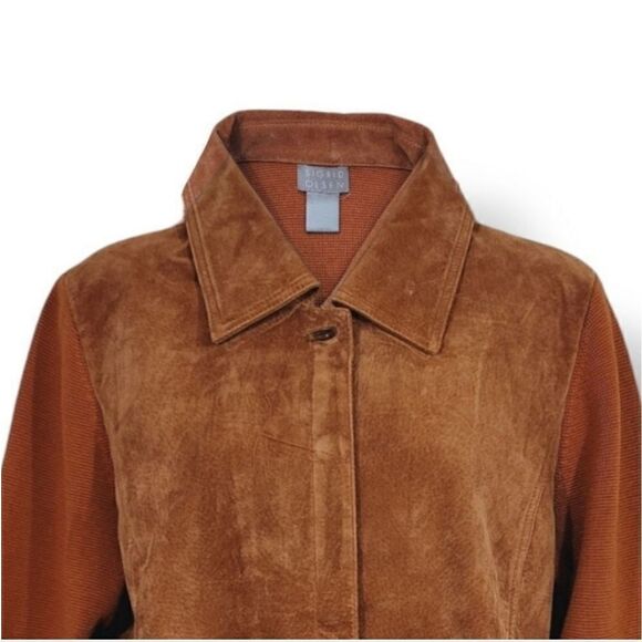 Sigrid Olsen Suede Leather and Silk Blend Knit Jacket in Pumpkin Size Medium - Picture 4 of 11